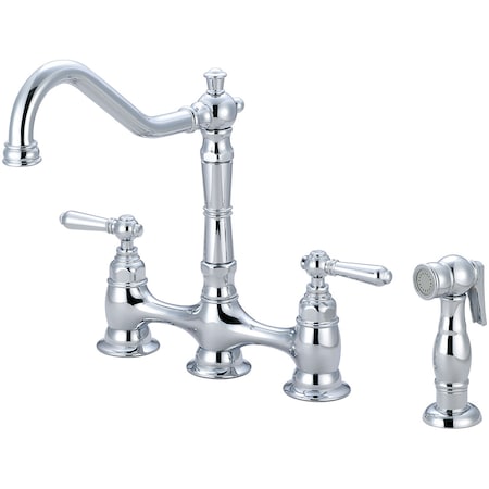 Pioneer Industries Two Handle Kitchen Bridge Faucet, NPSM, Bridge, Polished Chrome, Number of Holes: 4 Hole 2AM501